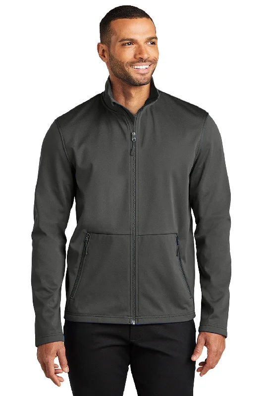 Men's weatherproof windbreaker-Port Authority Mens Flexshell Water Resistant Full Zip Jacket - Steel Grey - New