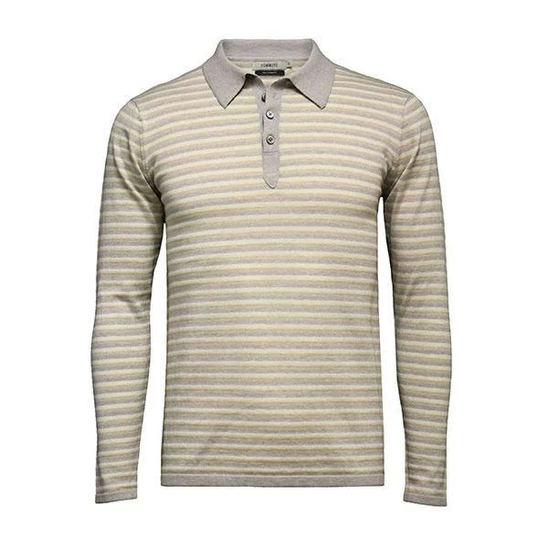 Men's functional golf polo shirt-Striped Long Sleeve Polo Shirt Palm Springs