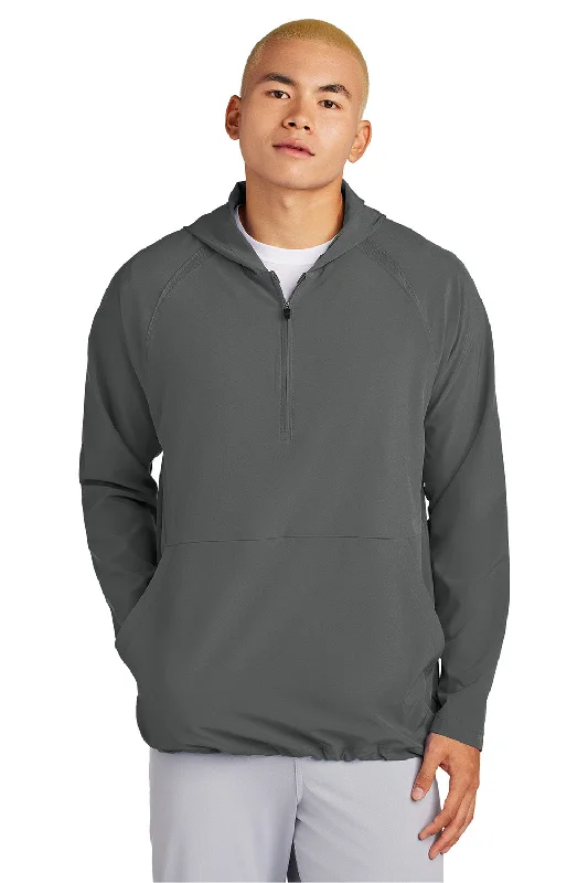 Men's modern softshell jacket-Sport-Tek Mens Repeat Moisture Wicking 1/4 Zip Hooded Jacket - Iron Grey - New