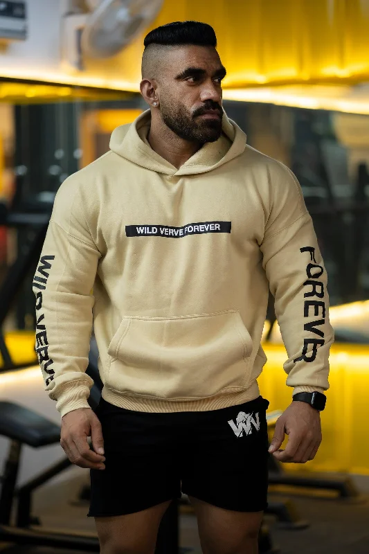 Men's performance hoodie-WILD VERVE FOREVER OVERSIZED HOODIE (BEIGE)