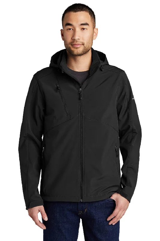 Men's performance leather jacket-Eddie Bauer Mens Water Resistant Full Zip Hooded Jacket - Black