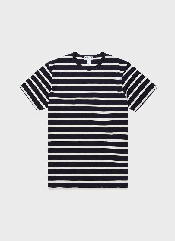 Men's rugby t-shirt-Men's Classic T-shirt in Navy/Ecru Breton Stripe