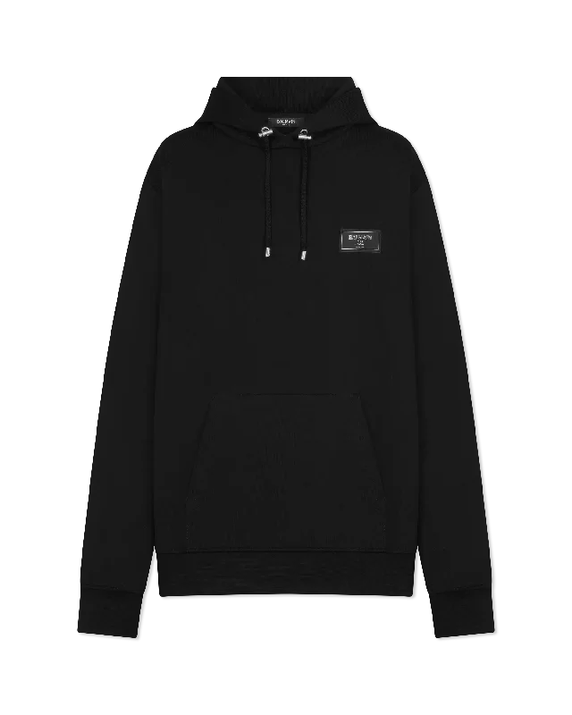 Men's weather-resistant hoodie-Balmain Couture Label Hoodie