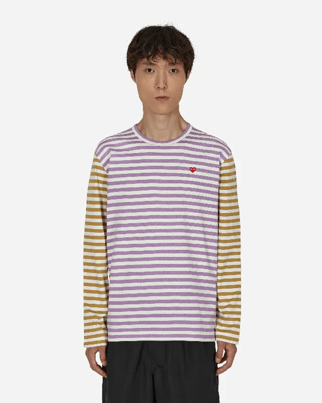 Men's rugby t-shirt-Bi-Color Stripe Longsleeve T-Shirt Purple