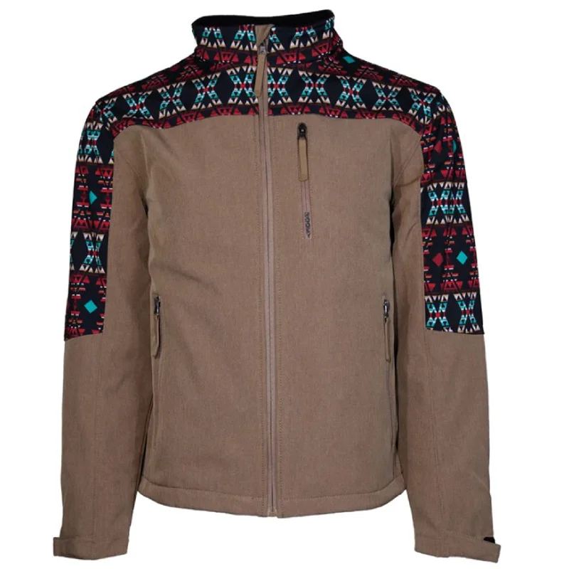 Men's relaxed fit field jacket-Hooey Men's Tan Aztec Softshell