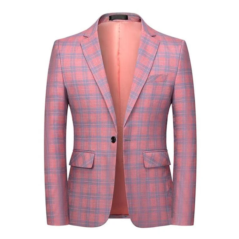 Men's gym-ready bomber jacket-Plaid Slim Fit Blazers