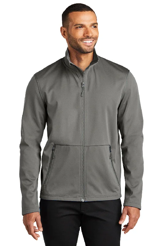 Men's antibacterial utility jacket-Port Authority Mens Flexshell Water Resistant Full Zip Jacket - Smoke Grey - New