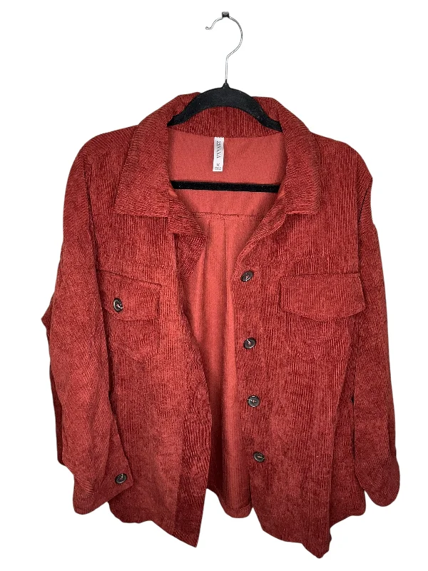 Men's pre-washed trench coat-Jacket Shirt By Zenana Outfitters In Red, Size: M