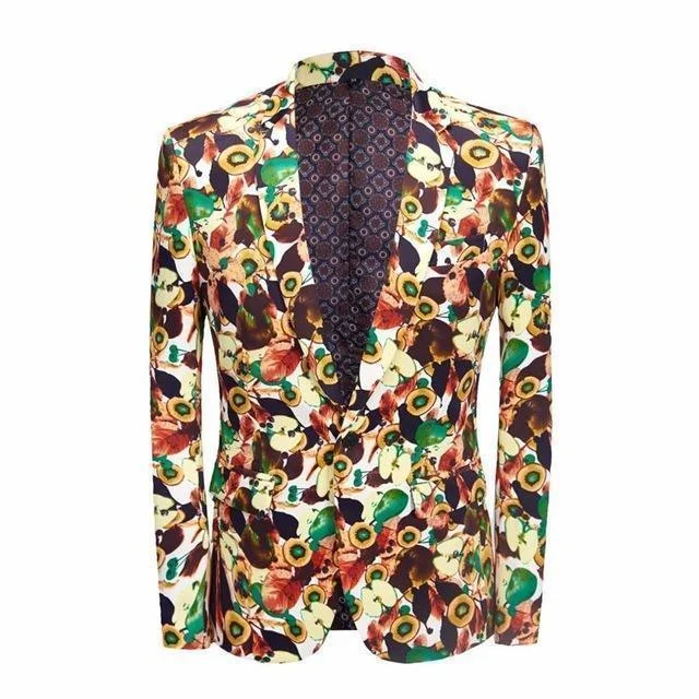 Men's organic leather jacket-Men's Blazer Casual Party Blazer Slim Fit Printed