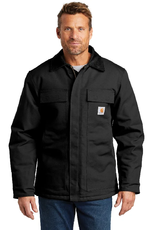 Men's organic puffer coat-Carhartt Mens Wind & Water Resistant Duck Cloth Full Zip Jacket - Black