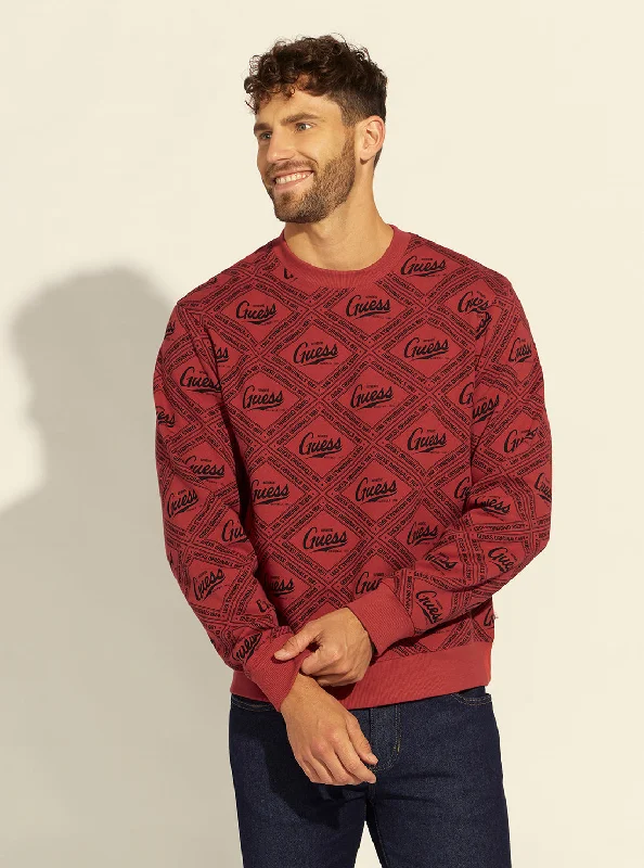 Men's stylish sweatshirt-GUESS Originals Red Elijah Printed Jumper