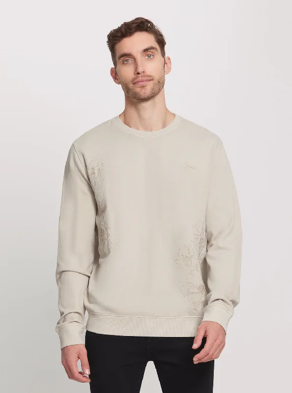 Men's athletic sweatshirt-Eco Beige Treated Flower Jumper