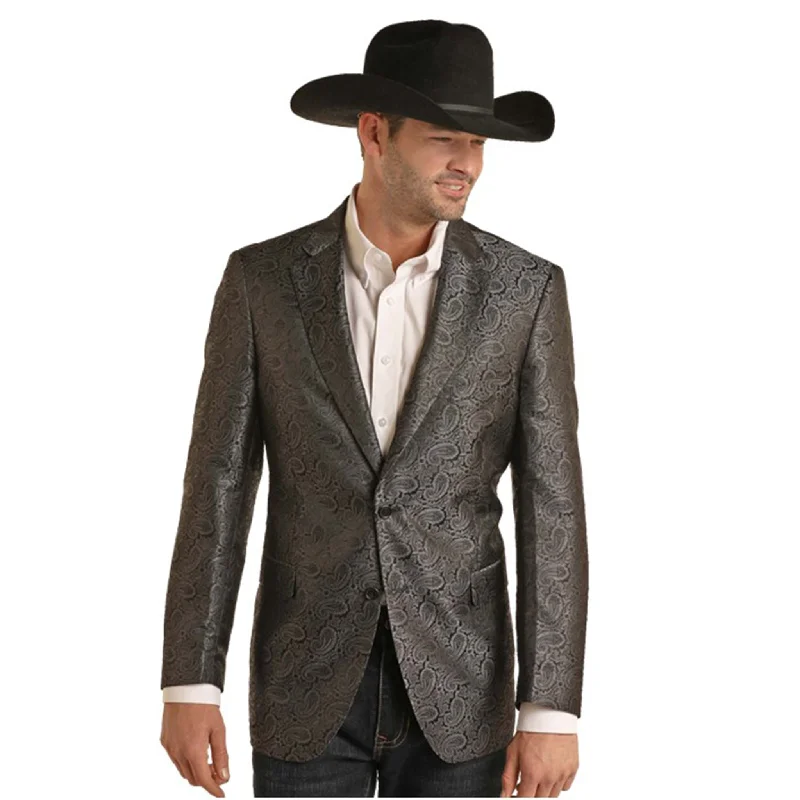 Men's antibacterial softshell coat-Rock & Roll Men's Black Jacquard Sports Coat