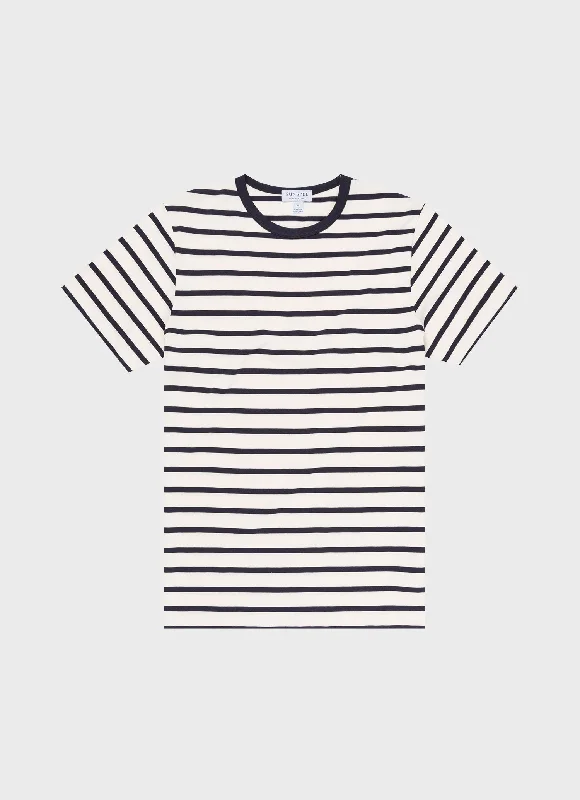 Men's gym t-shirt-Men's Classic T-shirt in Ecru/Navy Breton Stripe