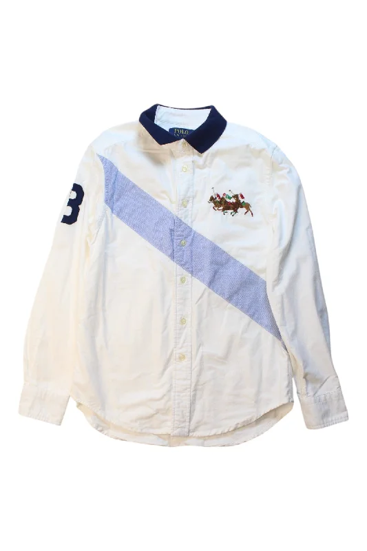 Men's pre-shrunk casual wear polo shirt-Polo Ralph Lauren Embroidered Long Sleeve Shirt Size 10-12Y