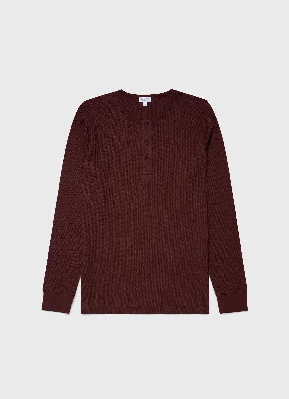 Men's fantasy t-shirt-Men's Long Sleeve Waffle Henley in Maroon