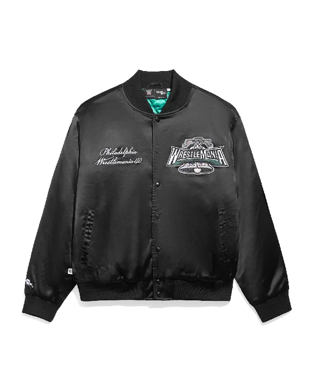 Men's modern raincoat-WrestleMania 40 Quilted Satin Jacket