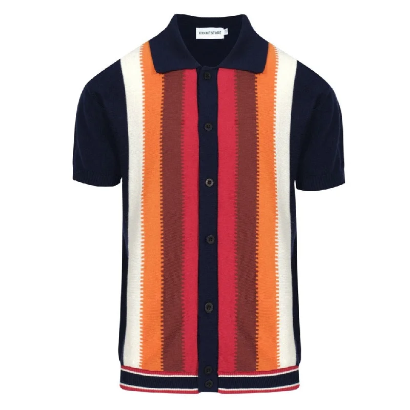 Men's weatherproof travel wear polo shirt-Men's Navy Blue Gradient Polo With Orange Gradient Stripe