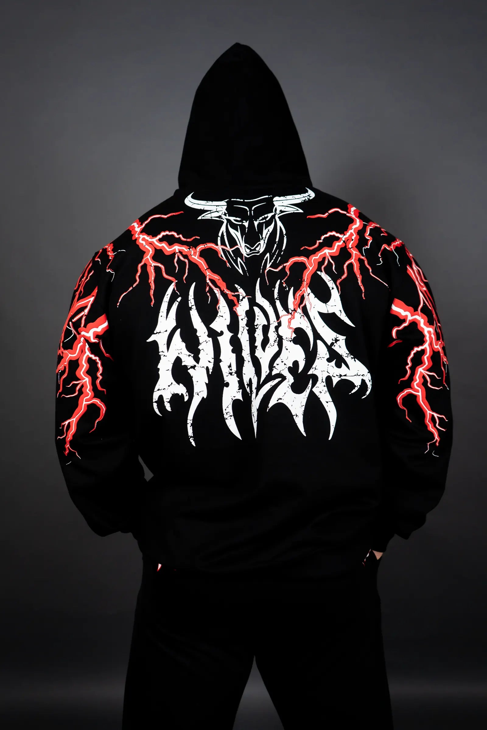 Men's tech-inspired hoodie-THUNDER STORM HOODIE (BLACK RED)