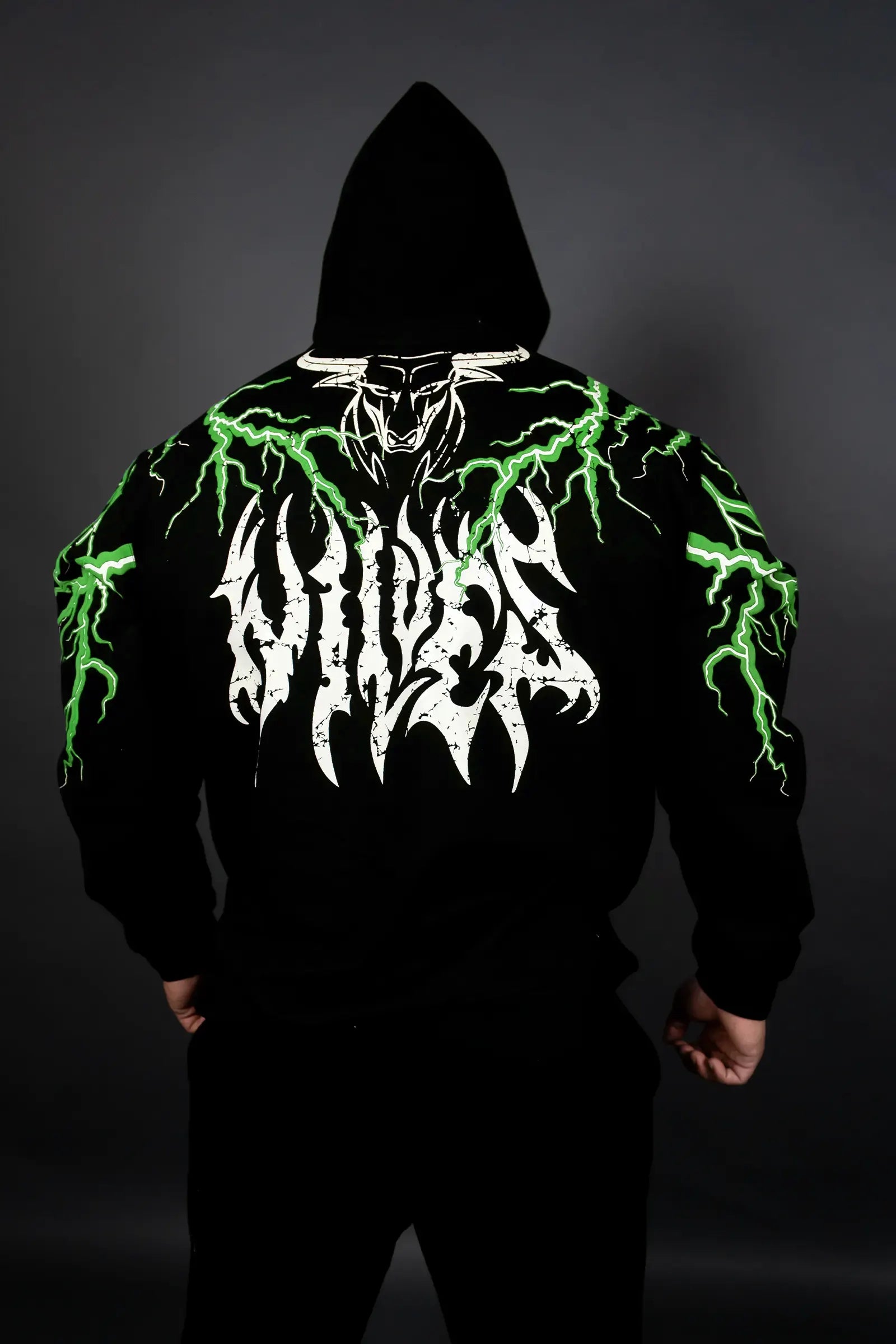 Men's summer hoodie-THUNDER STORM HOODIE (BLACK GREEN)