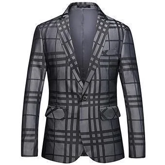 Men's sporty windbreaker-Men's Blazer Plus Size Plaid Blazer Slim Fit