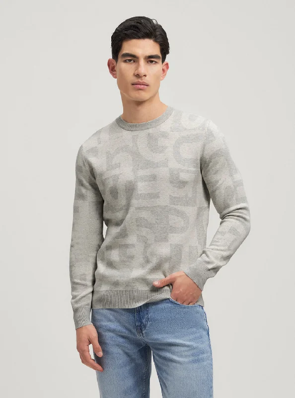 Men's golf sweatshirt-Eco Grey Denny Logo Knit Jumper