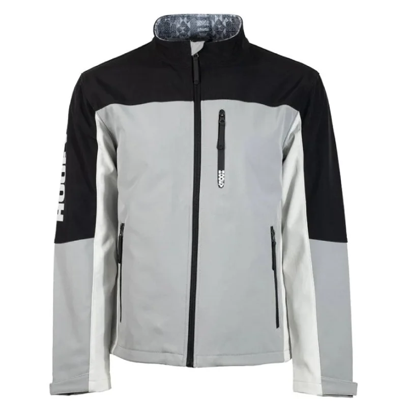 Men's high-performance fleece jacket-Hooey Men's Grey & Black Softshell Jacket