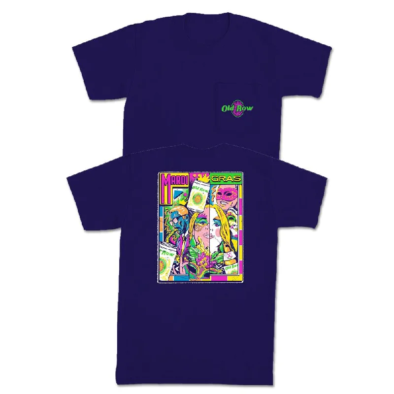 Men's novelty t-shirt-Mardi Gras 80s Retro Pocket Tee