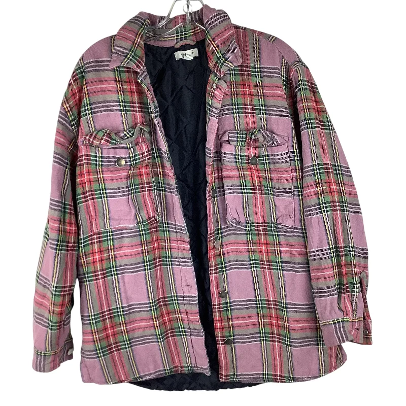 Men's wrinkle-free leather jacket-Jacket Other By Top Shop In Plaid Pattern, Size: 4