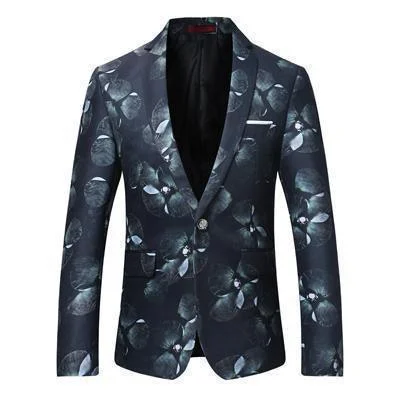 Men's lightweight bomber coat-Men's Blazer One Button Blazer Black Floral