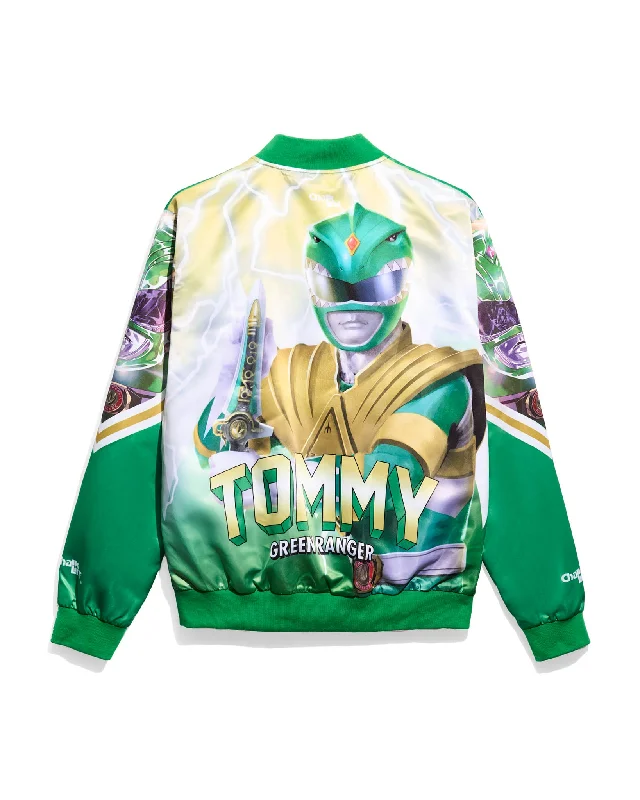 Men's naturally breathable jacket-Power Rangers Tommy Green Ranger Fanimation Satin Jacket