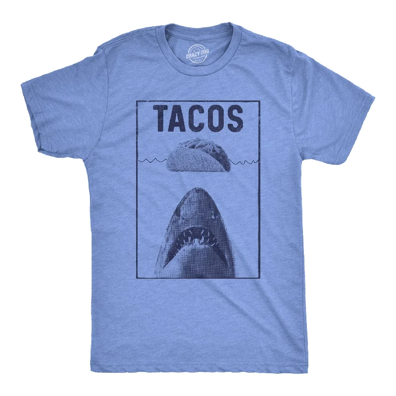 Men's baseball t-shirt-Tacos Shark Men's T Shirt