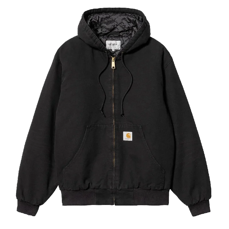 Men's comfortable casual jacket-Carhartt WIP OG Active Jacket Black Aged Canvas