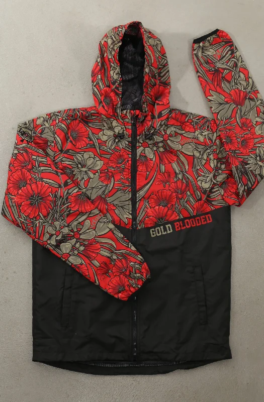 Men's wrinkle-free utility jacket-SAVS X Adapt :: Gold Blooded Floral (Men's Black/Red Full-Zip Jacket)