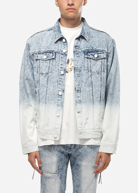 Men's wrinkle-resistant bomber jacket-Konus Men's Denim Trucker Jacket with Ombre Bleaching