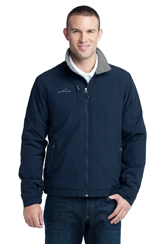 Men's organic utility coat-Eddie Bauer Mens Wind & Water Resistant Full Zip Jacket - River Navy Blue - Closeout