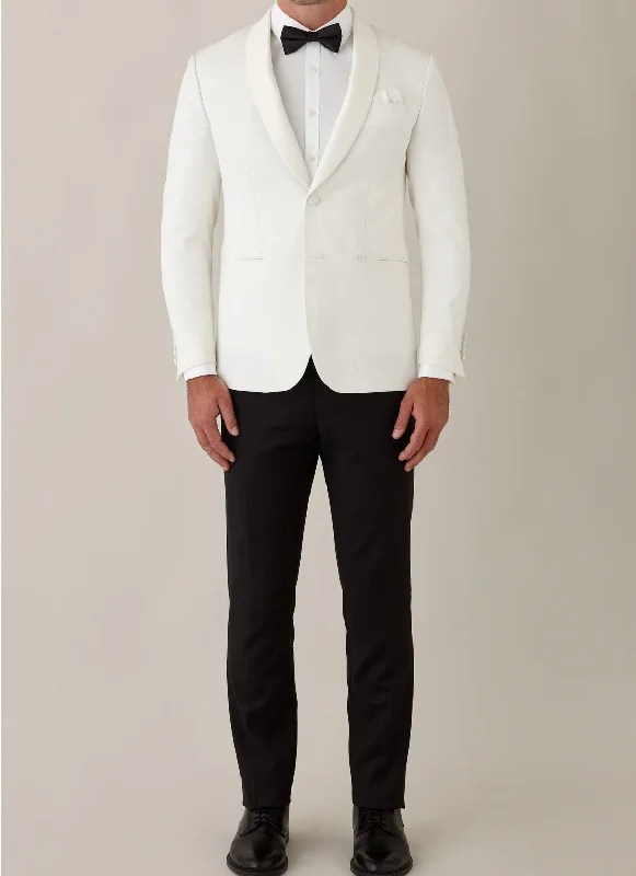 Men's sustainable fleece coat-Gibson Spectre White Satin Shawl Collar Dinner Jacket