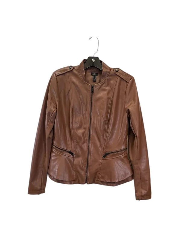 Men's performance leather jacket-Jacket Moto By Gili In Brown, Size: S