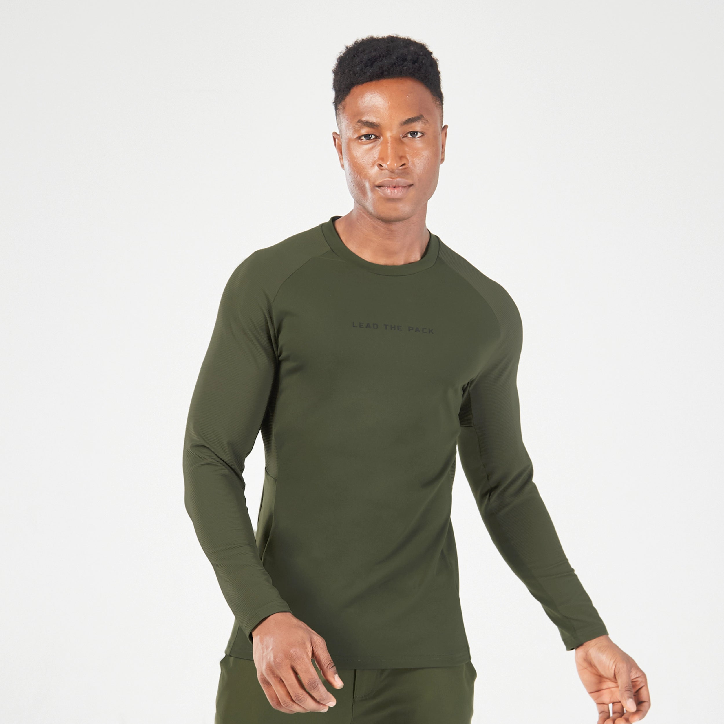 Men's cool t-shirt-Statement Ribbed Long Sleeves Tee - Kombu Green