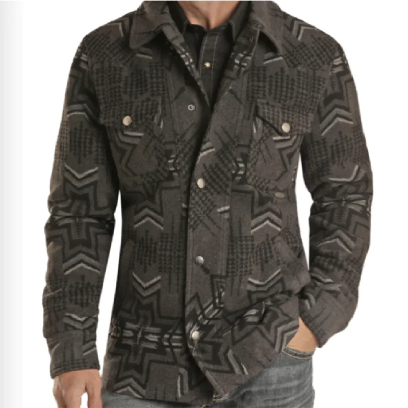 Men's summer field jacket-Powder River Men's Charcoal Aztec Wool Coat