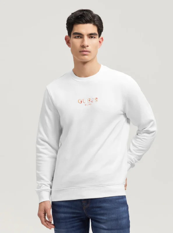 Men's casual sweatshirt-Eco White Multicolour Logo Jumper