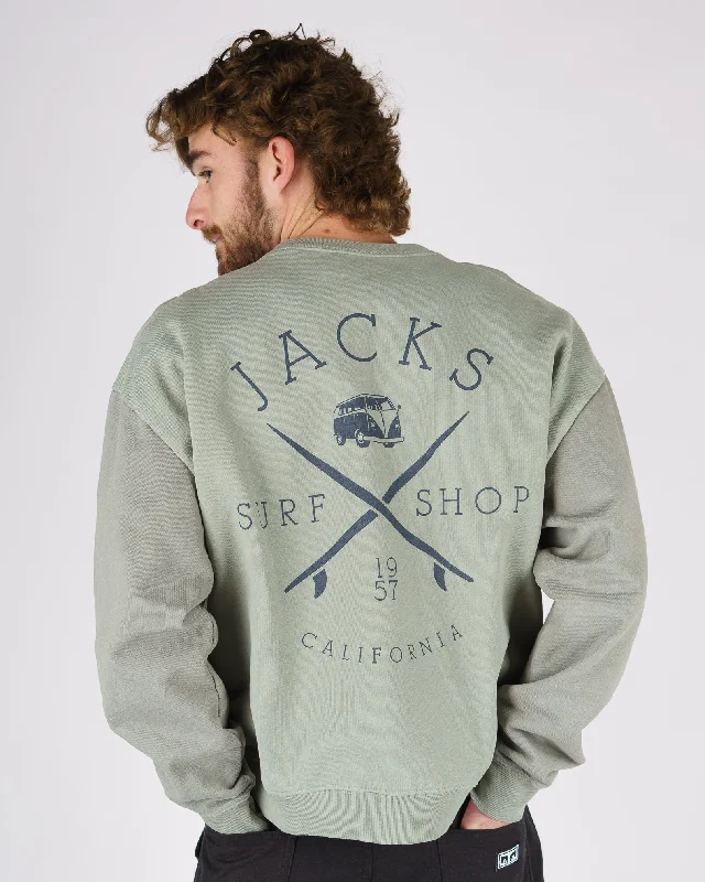 Men's lightweight sweatshirt-Bus Stop Heavyweight Crewneck - Sage