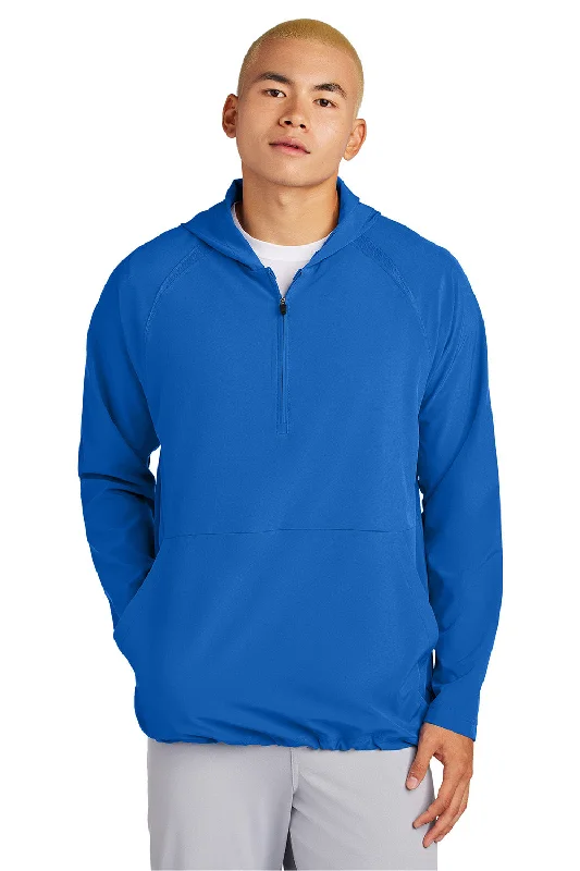 Men's fashion-forward fleece coat-Sport-Tek Mens Repeat Moisture Wicking 1/4 Zip Hooded Jacket - True Royal Blue - New