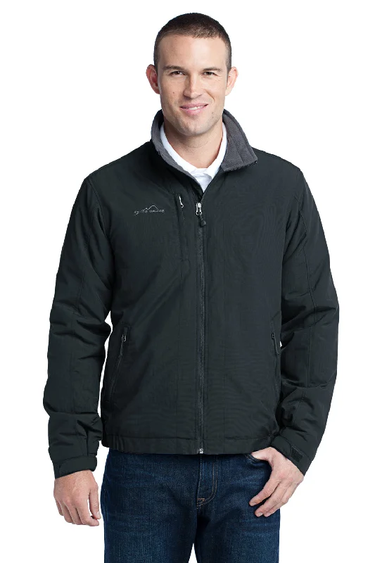 Men's pre-washed trench coat-Eddie Bauer Mens Wind & Water Resistant Full Zip Jacket - Black - Closeout