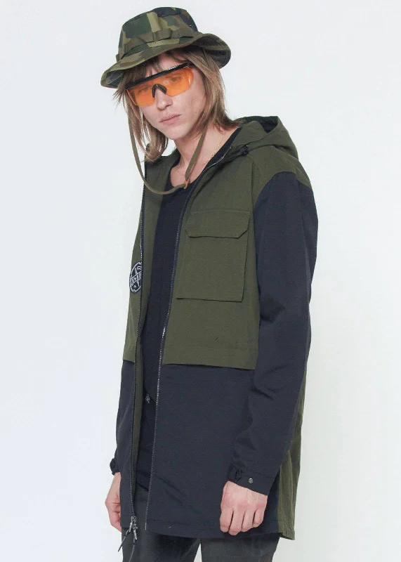 Men's performance softshell jacket-Konus Men's Hooded Jacket w/ Color Block x Patch in Olive