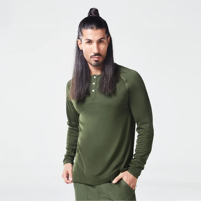 Men's designer t-shirt-Code Urban Henley Tee - Kombu Green