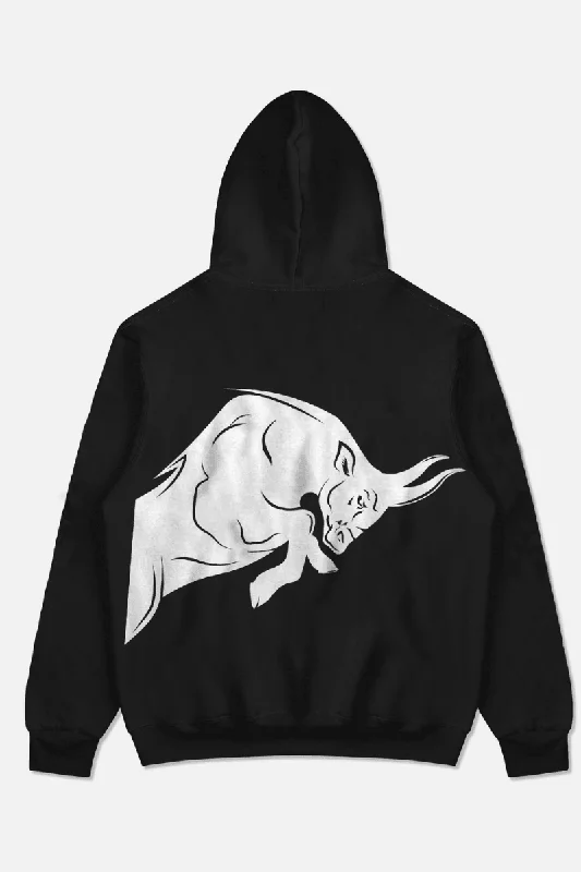 Men's cooling hoodie-Signature White Bull Oversized Hoodie (BLACK)