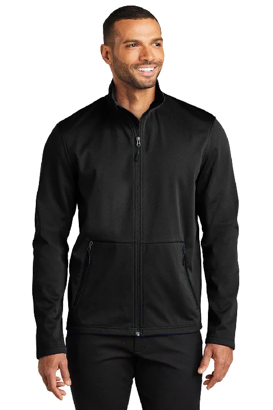 Men's comfortable field coat-Port Authority Mens Flexshell Water Resistant Full Zip Jacket - Deep Black - New