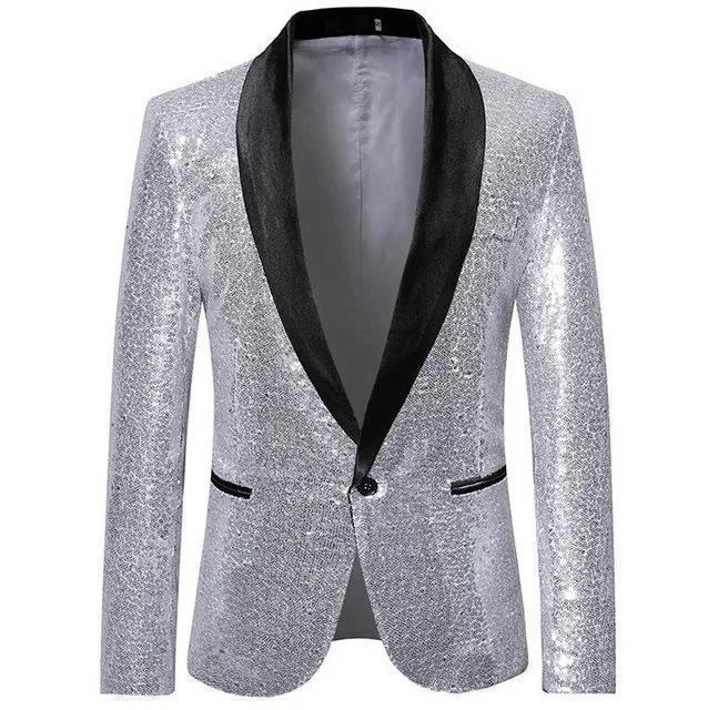 Men's comfortable casual jacket-Men's Blazer Wedding Sequin Party Blazer Slim Fit