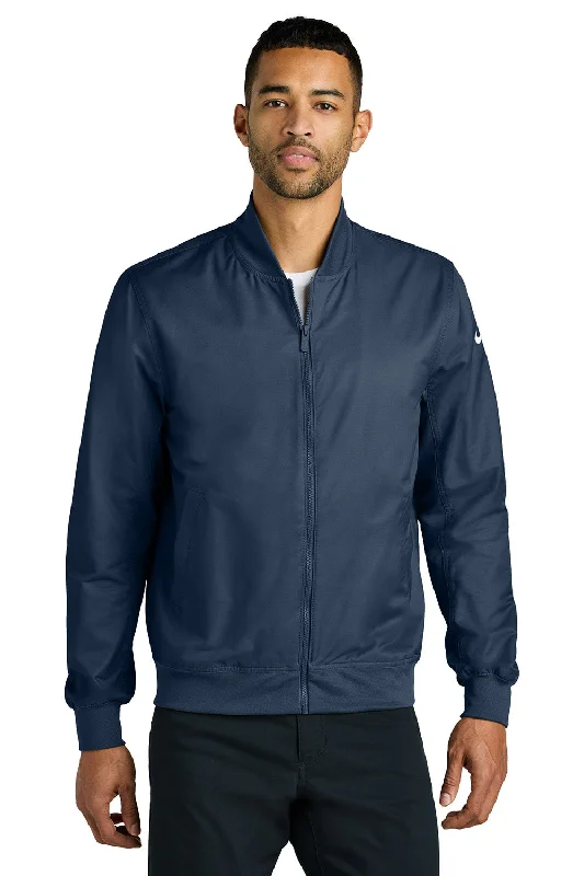 Men's high-stretch casual jacket-Nike Mens Full Zip Bomber Jacket - Midnight Navy Blue - New